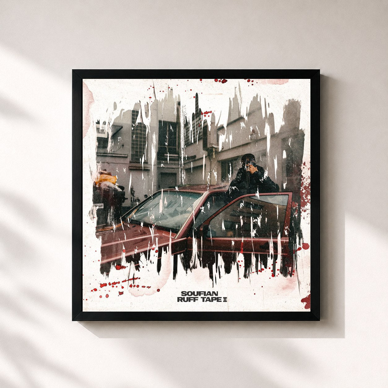 #noir Tableau carré de l'album Rufftape 2 de Soufian, cadre noir 32x32 cm