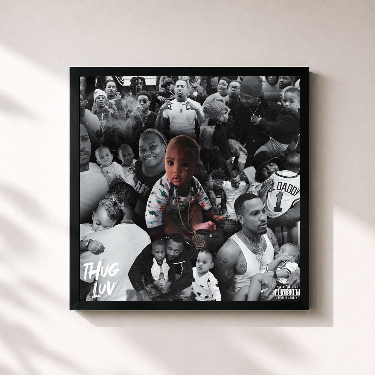 #noir Tableau carré de l'album Thug Luv de Trouble, cadre noir 32x32 cm