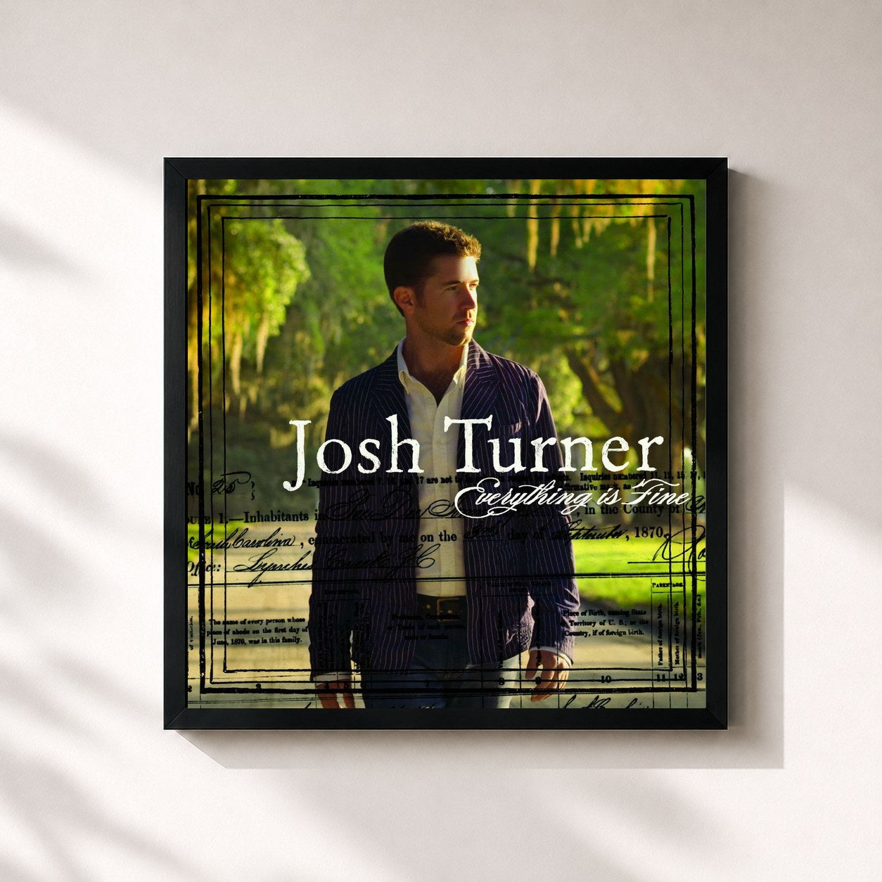 #noir Tableau carré de l'album Everything Is Fine de Josh Turner, cadre noir 32x32 cm