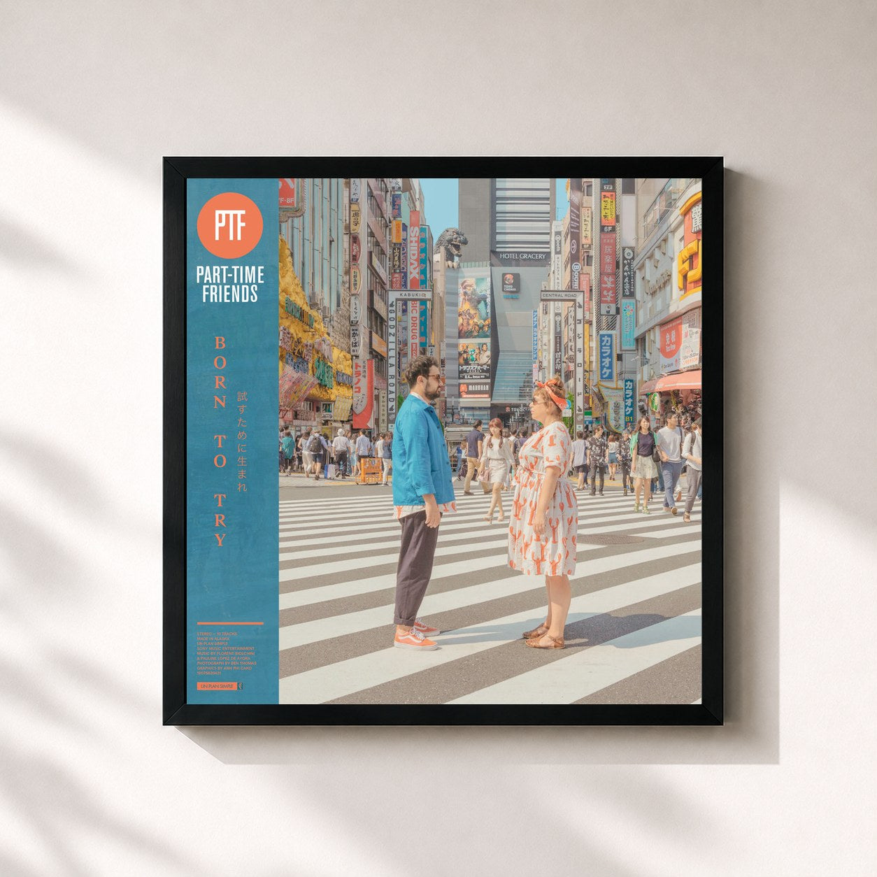 #noir Tableau carré de l'album Born to Try de Part-Time Friends, cadre noir 32x32 cm