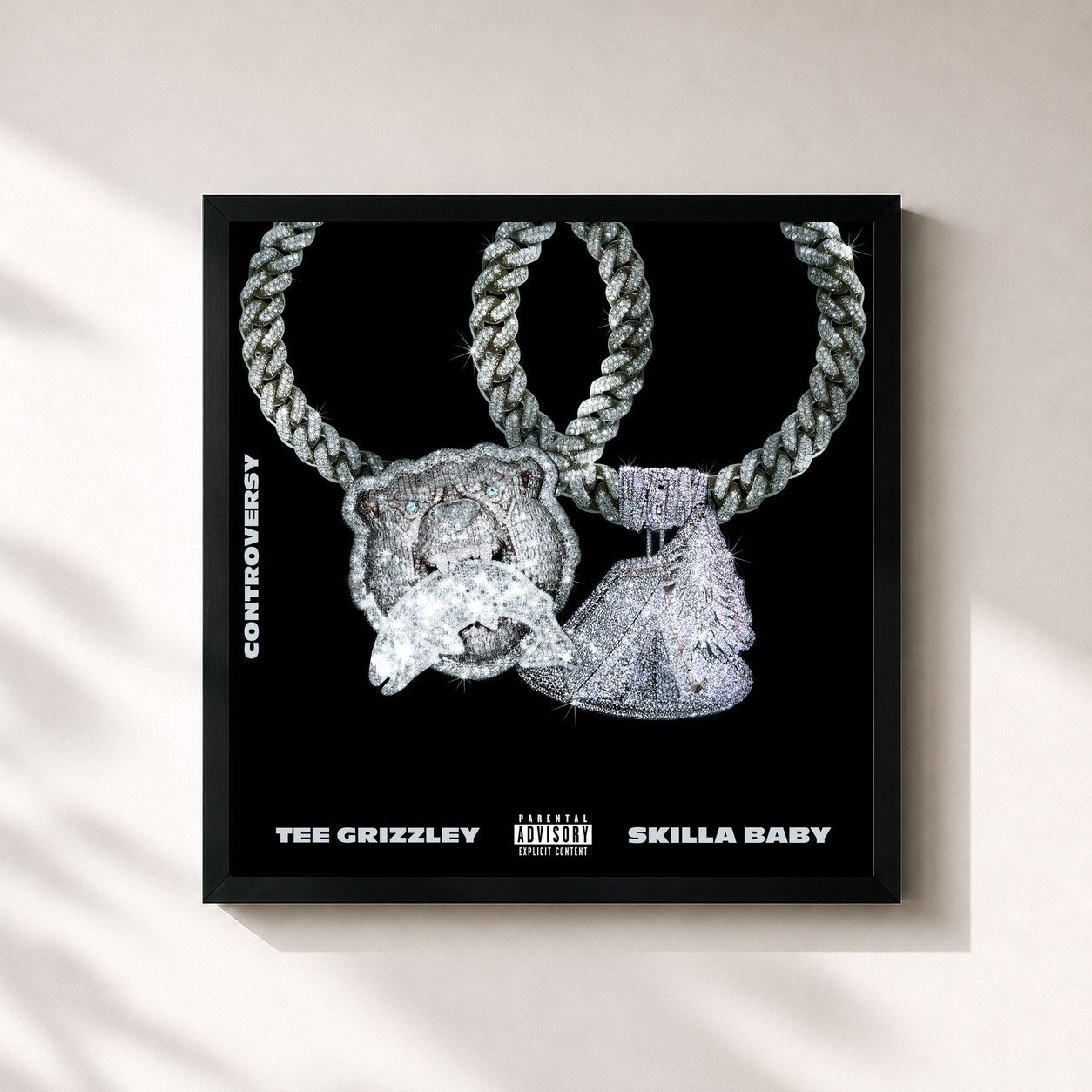#noir Tableau carré de l'album Controversy de Tee Grizzley, cadre noir 32x32 cm