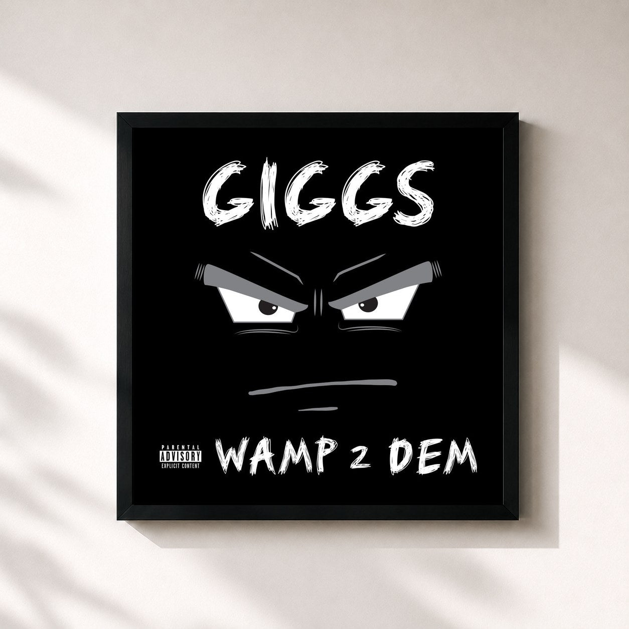 #noir Tableau carré de l'album Wamp 2 Dem de Giggs, cadre noir 32x32 cm