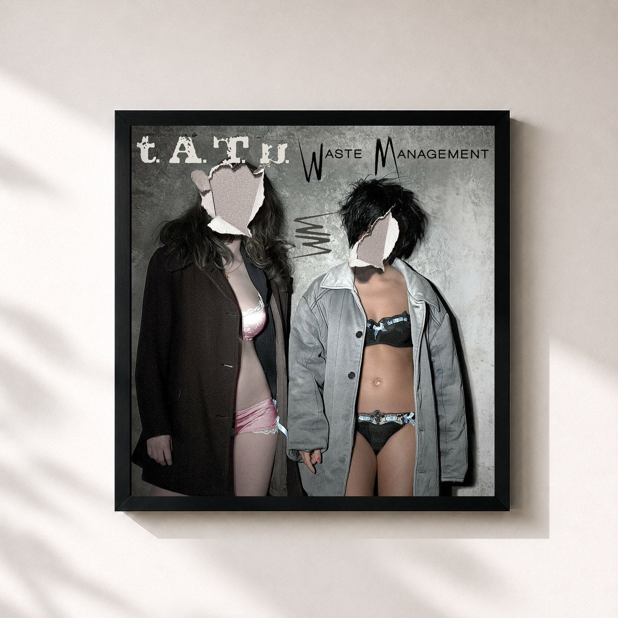 #noir Tableau carré de l'album Waste Management de t.A.T.u., cadre noir 32x32 cm