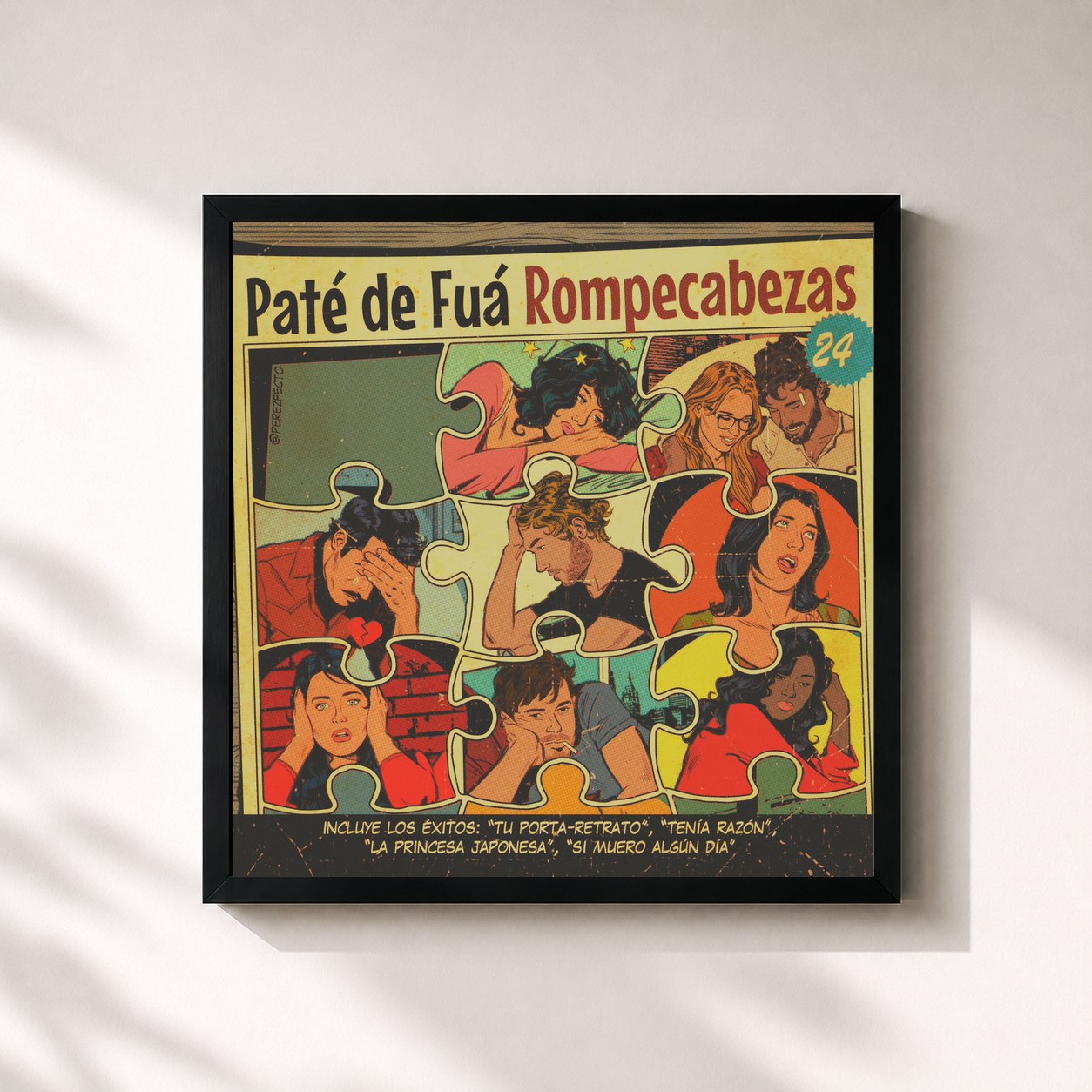 #noir Tableau carré de l'album Rompecabezas de Paté de Fuá, cadre noir 32x32 cm