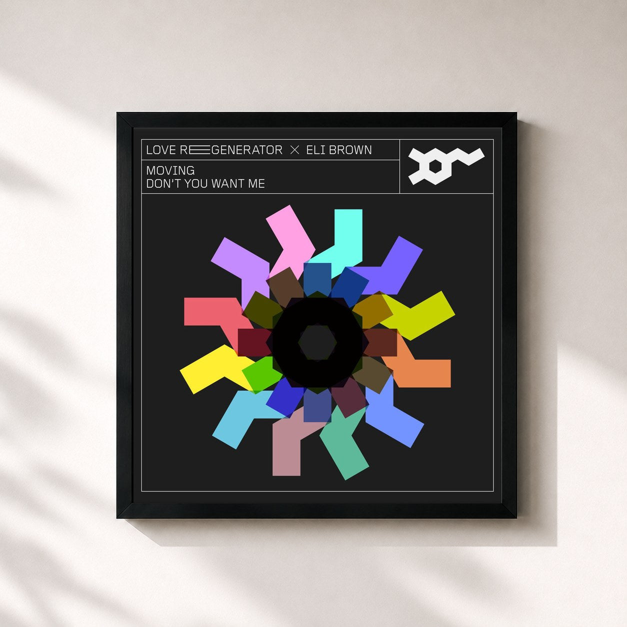 #noir Tableau carré de l'album Moving de Love Regenerator, cadre noir 32x32 cm