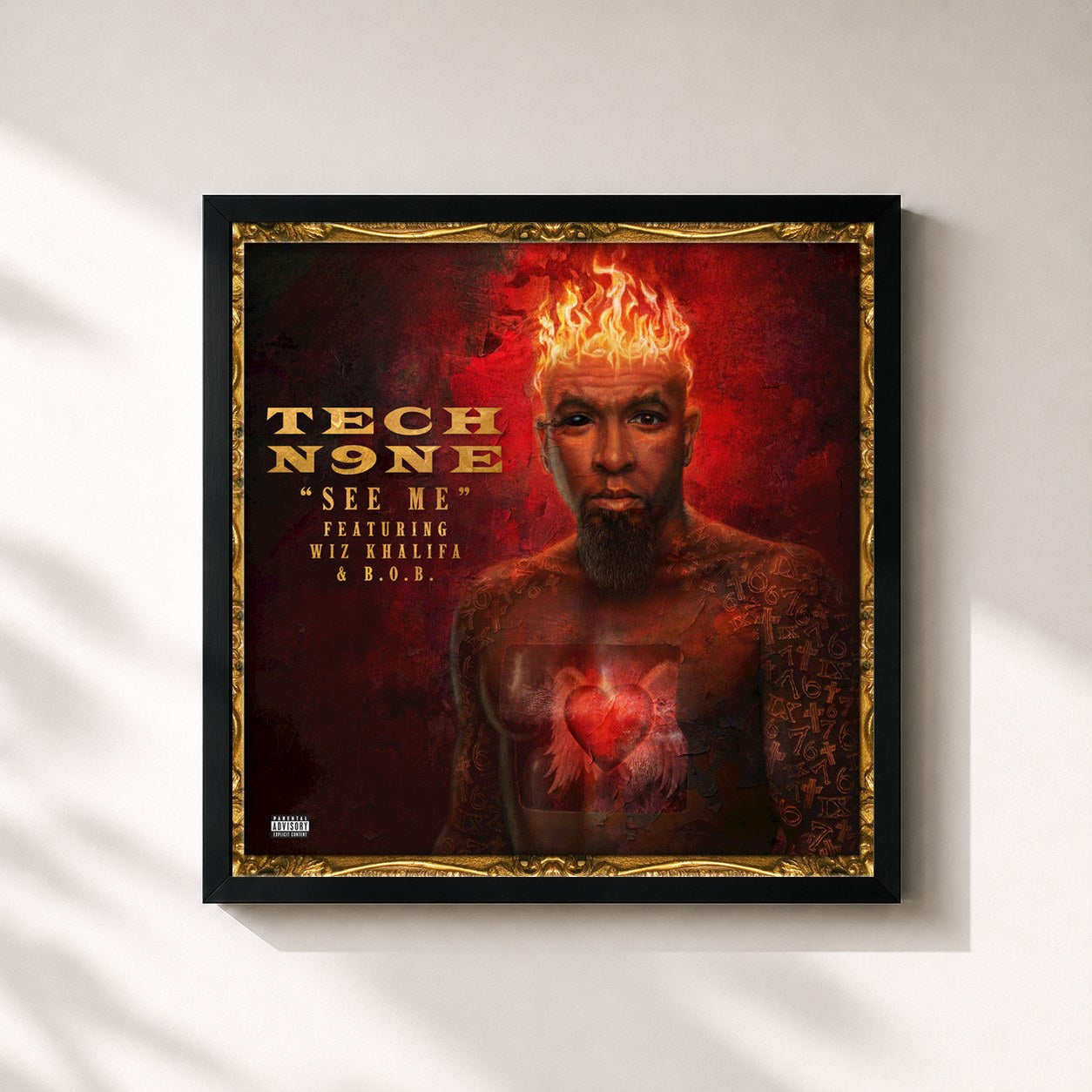 #noir Tableau carré de l'album See Me (feat. Wiz Khalifa, B.o.B.) de Tech N9ne, cadre noir 32x32 cm