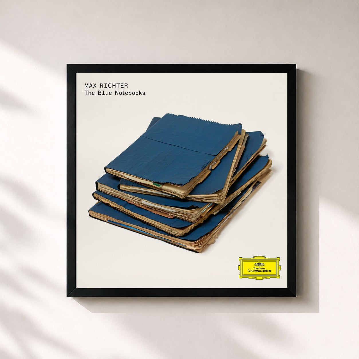 #noir Tableau carré de l'album The Blue Notebooks (15 Years) de Max Richter, cadre noir 32x32 cm