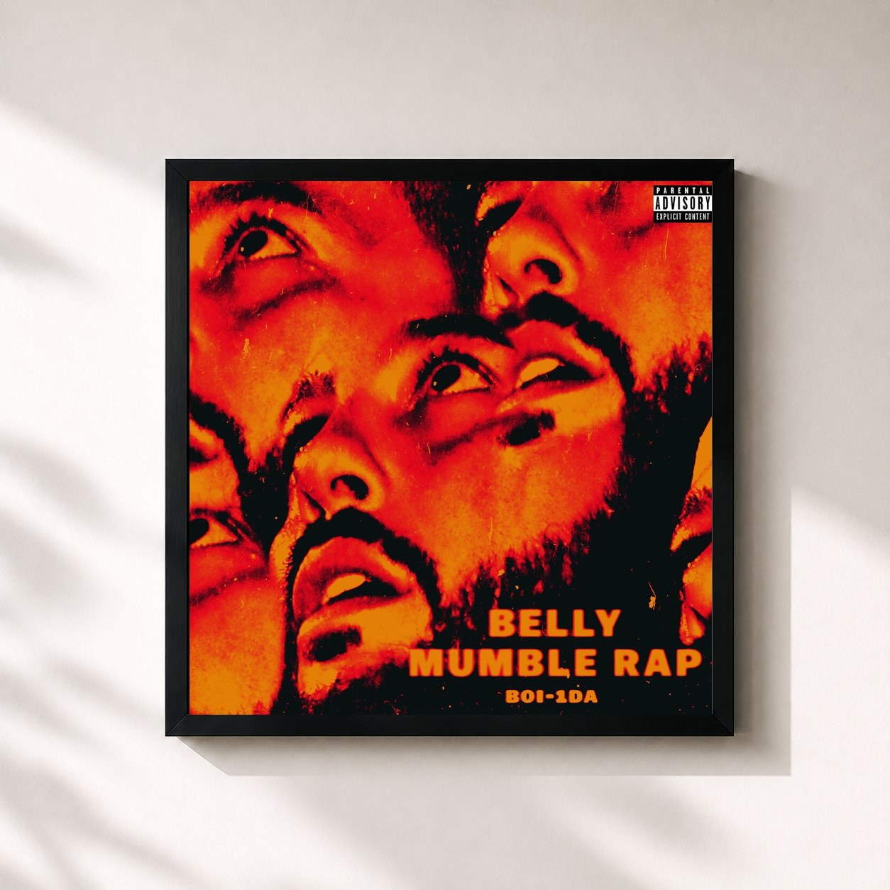 #noir Tableau carré de l'album Mumble Rap de Belly, cadre noir 32x32 cm