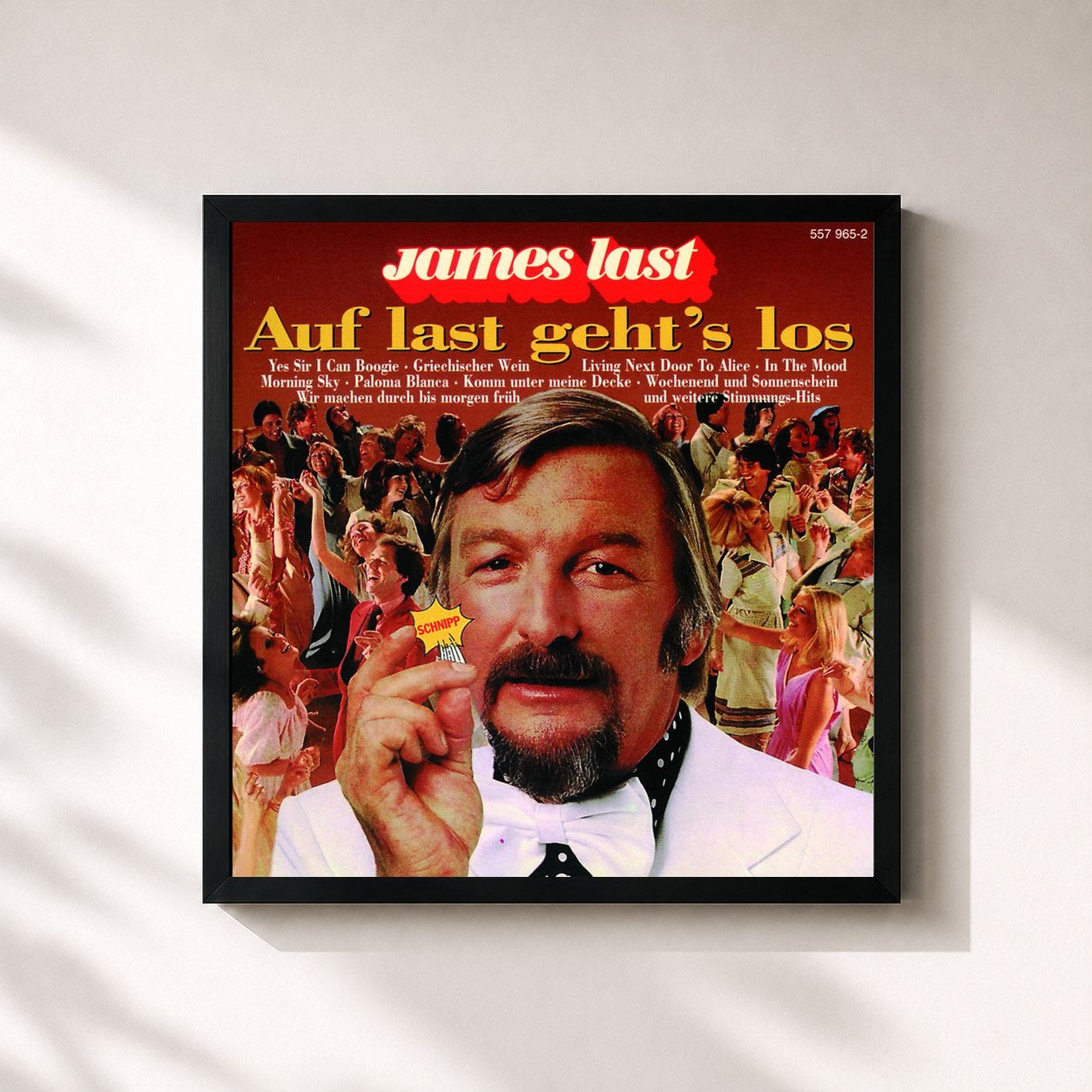 #noir Tableau carré de l'album Auf Last Geht's Los de James Last, cadre noir 32x32 cm