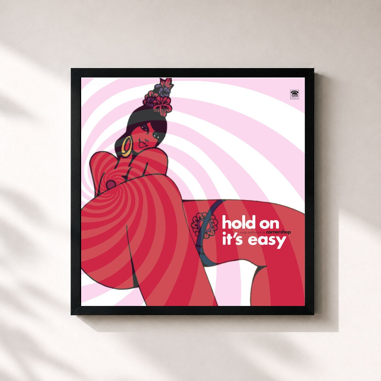 #noir Tableau carré de l'album Hold on It's Easy de Cornershop, cadre noir 32x32 cm