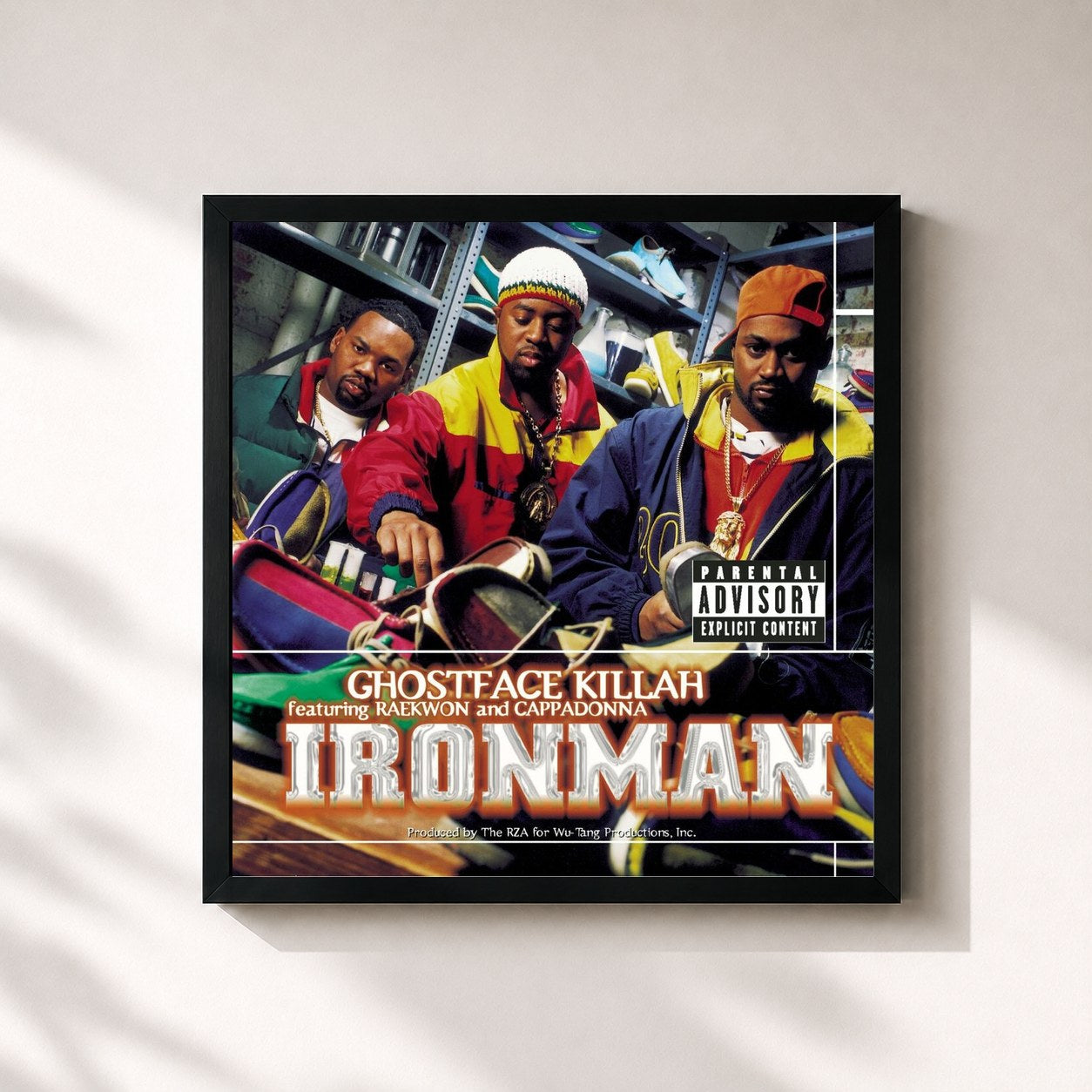 #noir Tableau carré de l'album Ironman de Ghostface Killah, cadre noir 32x32 cm