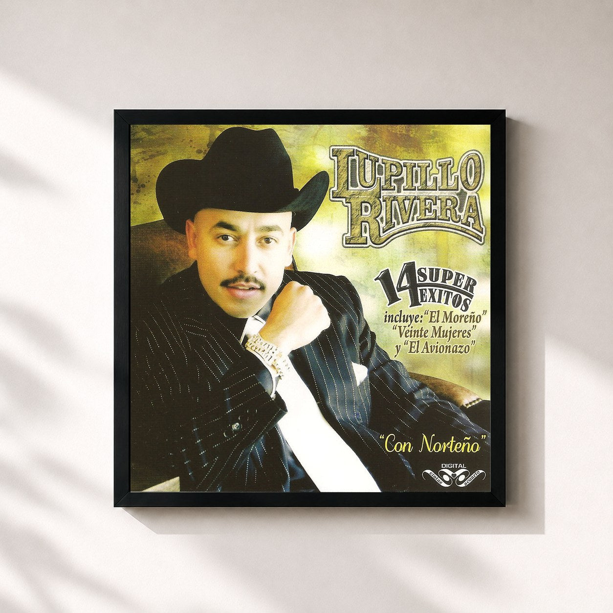 #noir Tableau carré de l'album 14 Super Exitos de Lupillo Rivera, cadre noir 32x32 cm