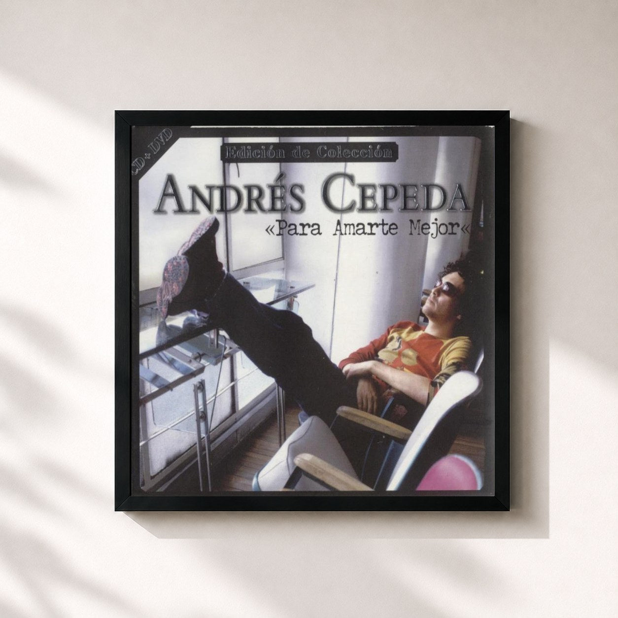 #noir Tableau carré de l'album Para Amarte Mejor (Edición de Colección) de Andrés Cepeda, cadre noir 32x32 cm