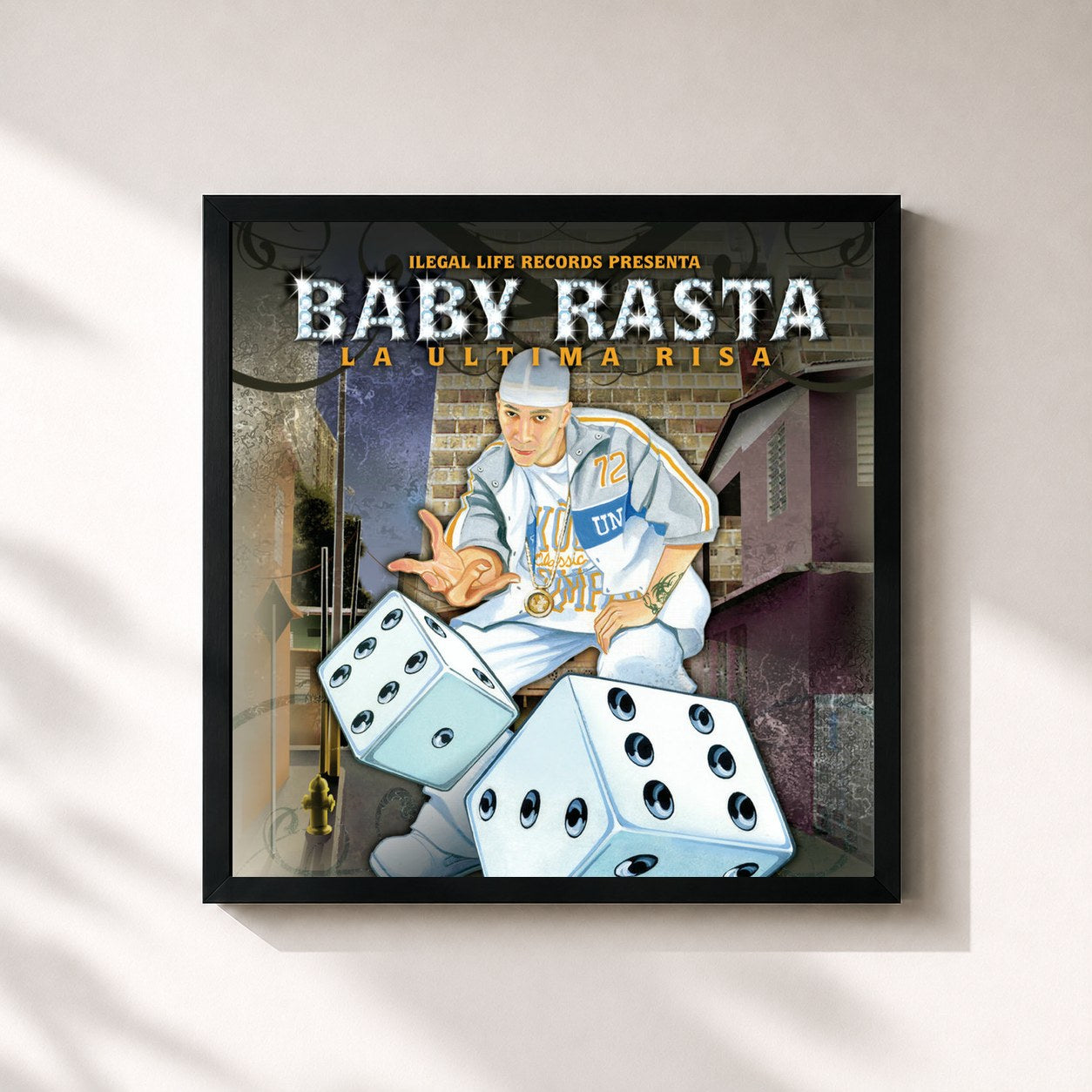 #noir Tableau carré de l'album La Ultima Risa de Baby Rasta, cadre noir 32x32 cm