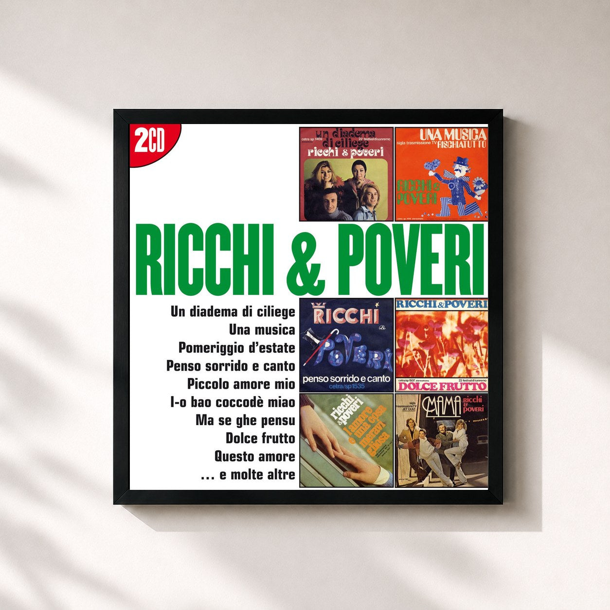 #noir Tableau carré de l'album I Grandi Successi: Ricchi & Poveri de Ricchi e Poveri, cadre noir 32x32 cm