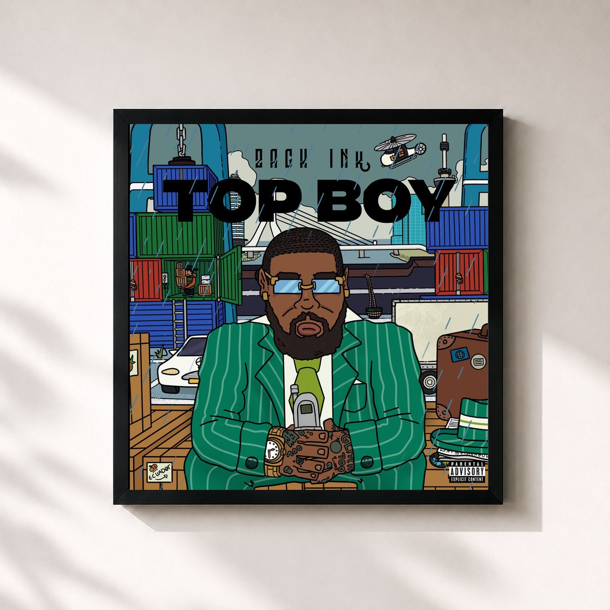 #noir Tableau carré de l'album Top Boy de Zack Ink, cadre noir 32x32 cm