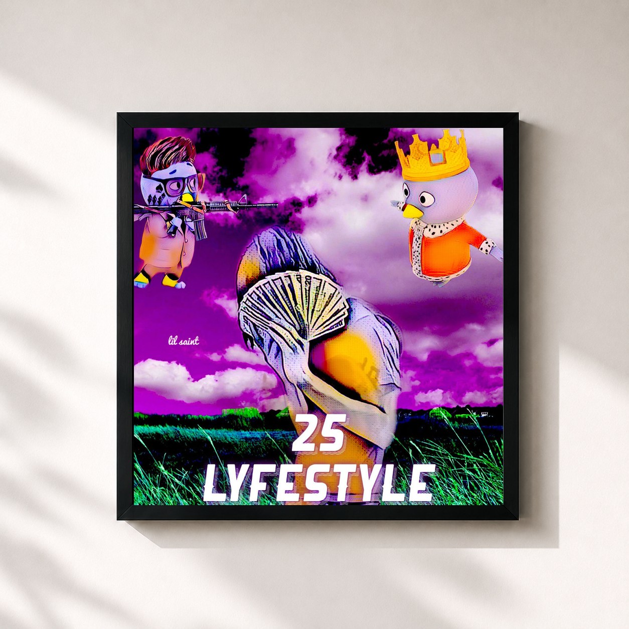 #noir Tableau carré de l'album 25 LYFESTYLE de Lil Saint, cadre noir 32x32 cm