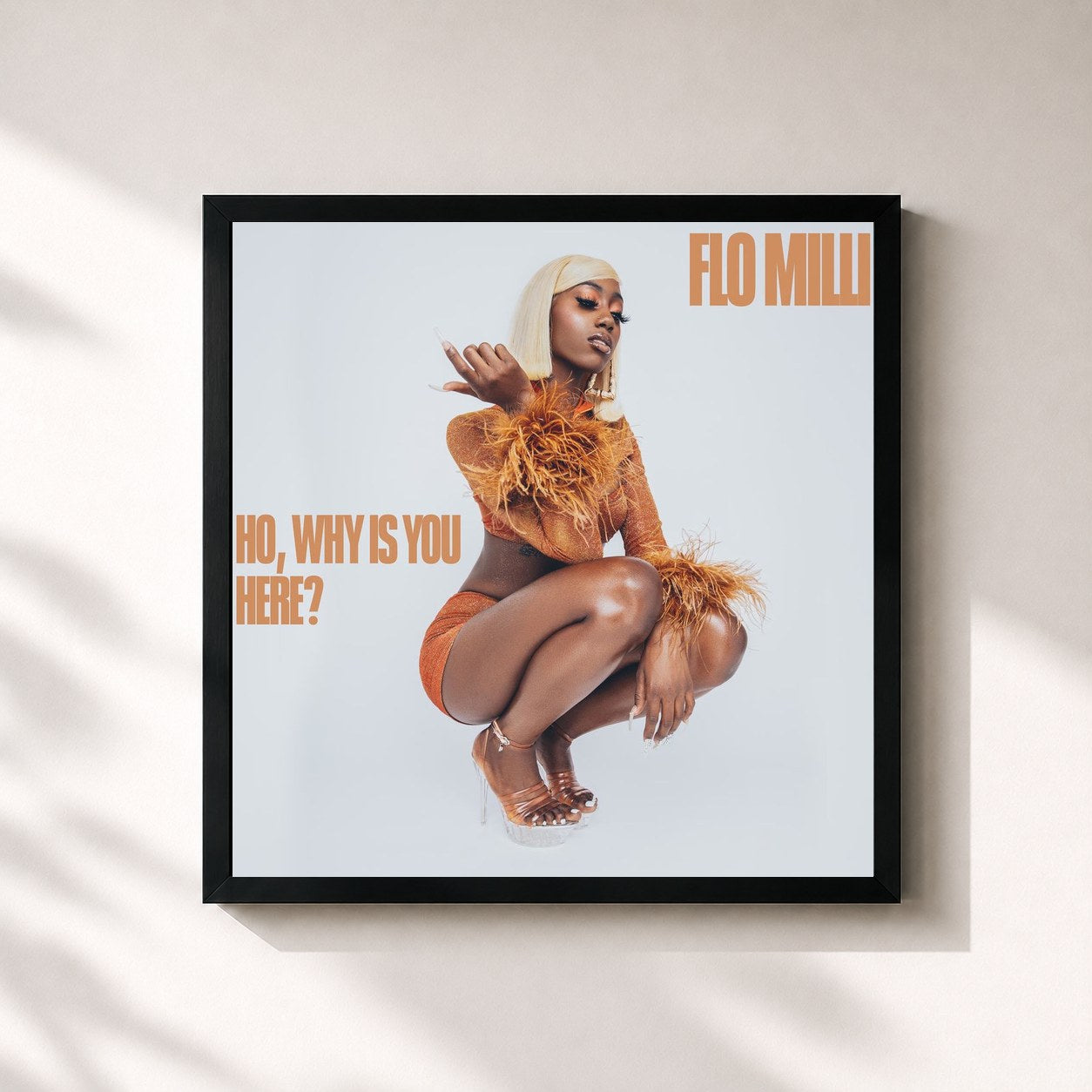 #noir Tableau carré de l'album Ho, why is you here ? de Flo Milli, cadre noir 32x32 cm
