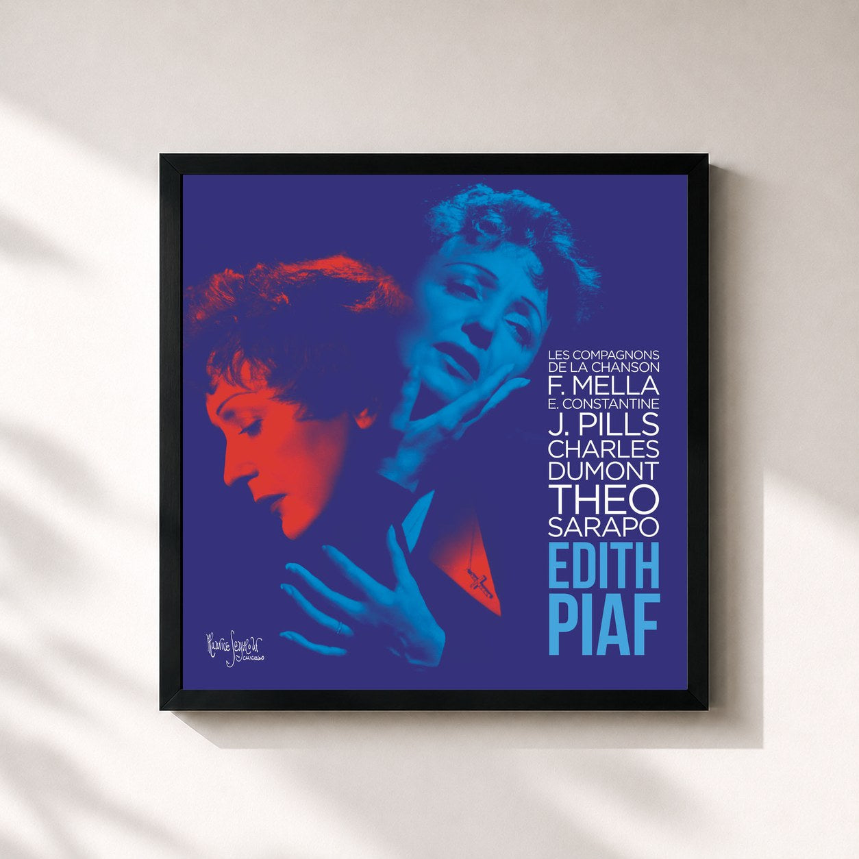 #noir Tableau carré de l'album Edith Piaf de Edith Piaf, cadre noir 32x32 cm