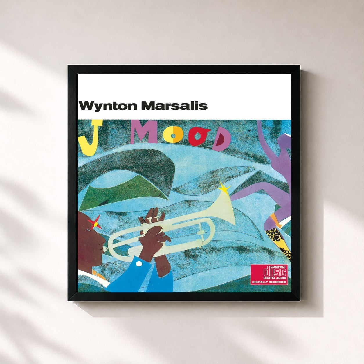#noir Tableau carré de l'album J Mood de Wynton Marsalis, cadre noir 32x32 cm