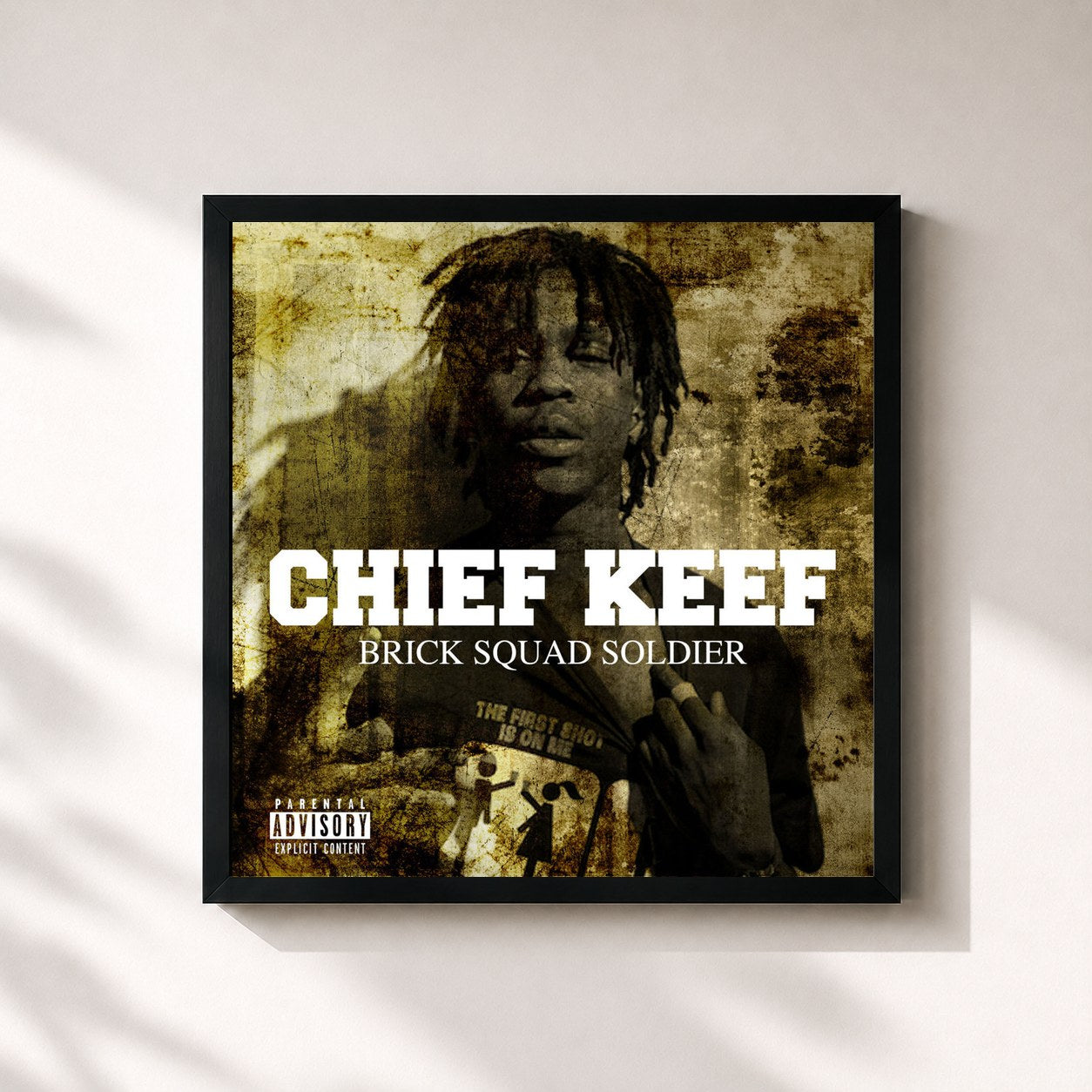 #noir Tableau carré de l'album Brick Squad Soldier de Chief Keef, cadre noir 32x32 cm