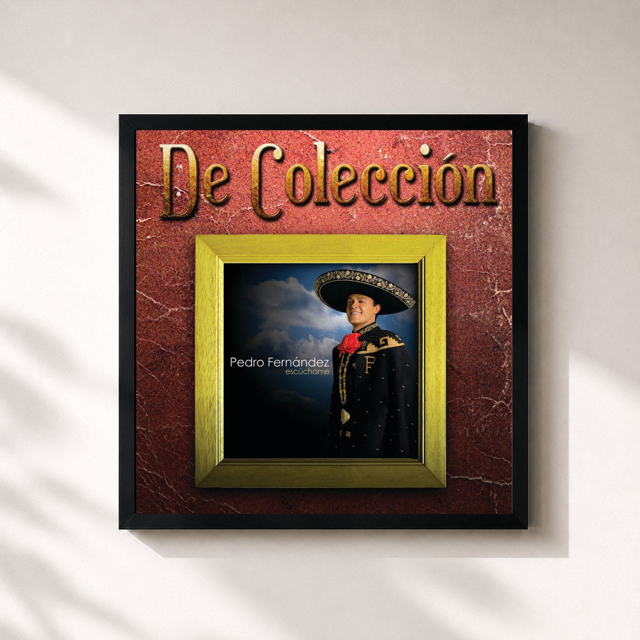 #noir Tableau carré de l'album Escúchame (De Colección 2) de Pedro Fernández, cadre noir 32x32 cm