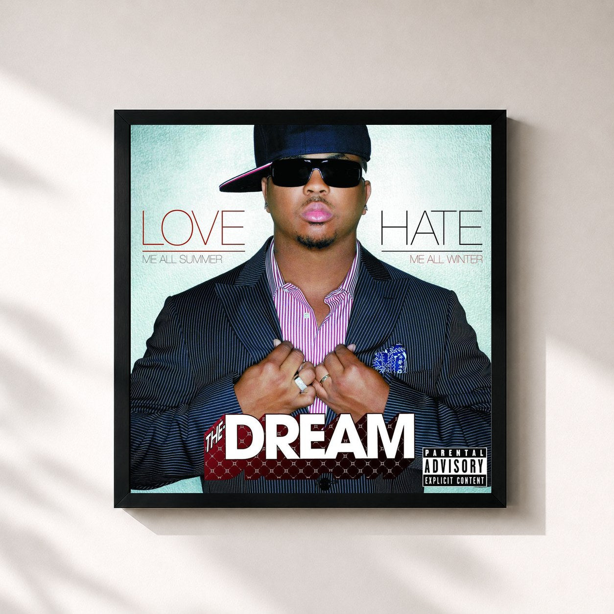 #noir Tableau carré de l'album Love/Hate de THE-DREAM, cadre noir 32x32 cm