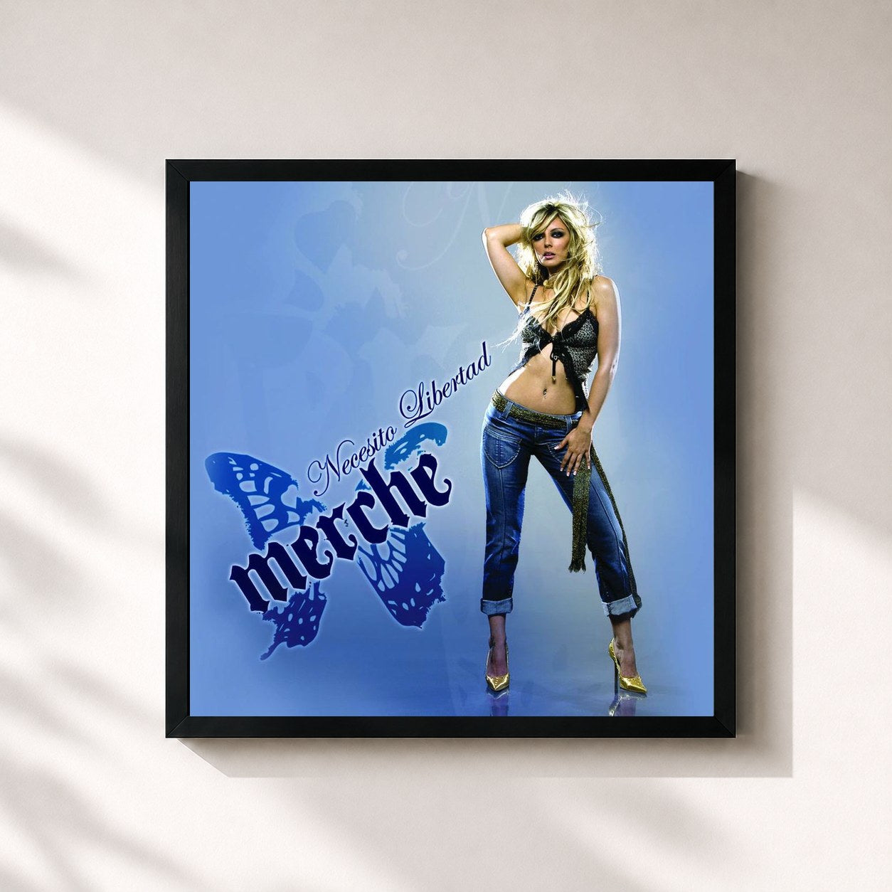 #noir Tableau carré de l'album Necesito Libertad de Merche, cadre noir 32x32 cm
