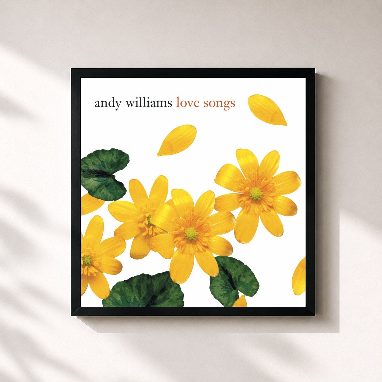 #noir Tableau carré de l'album Love Songs de Andy Williams, cadre noir 32x32 cm