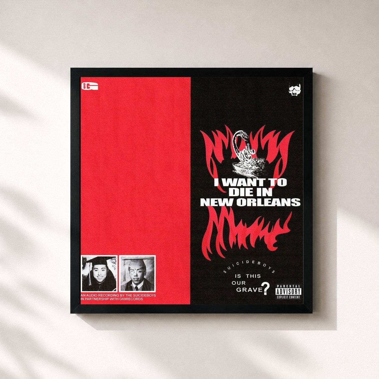 #noir Tableau carré de l'album I Want to Die in New Orleans de $uicideboy$, cadre noir 32x32 cm