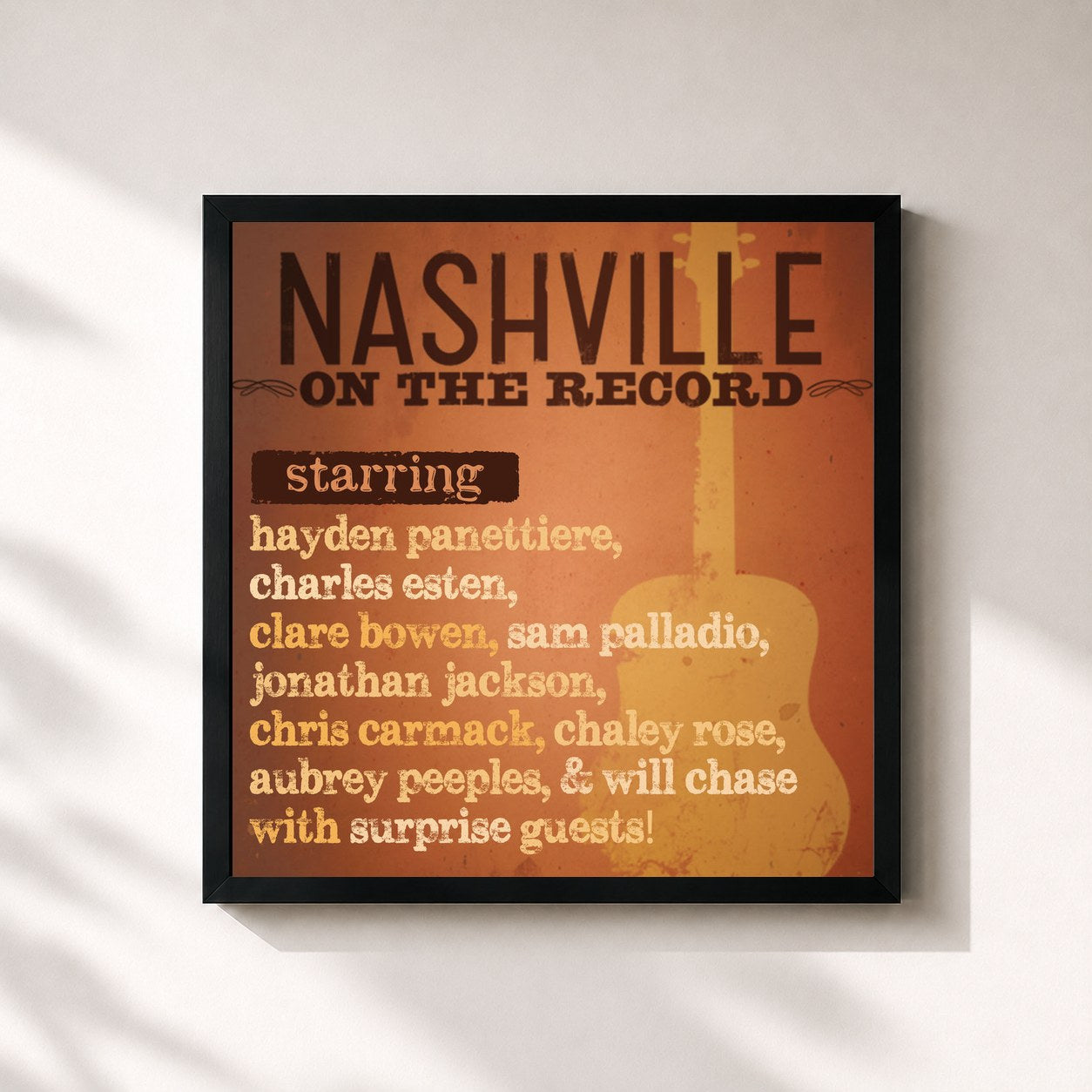 #noir Tableau carré de l'album Nashville: On The Record de Nashville Cast, cadre noir 32x32 cm