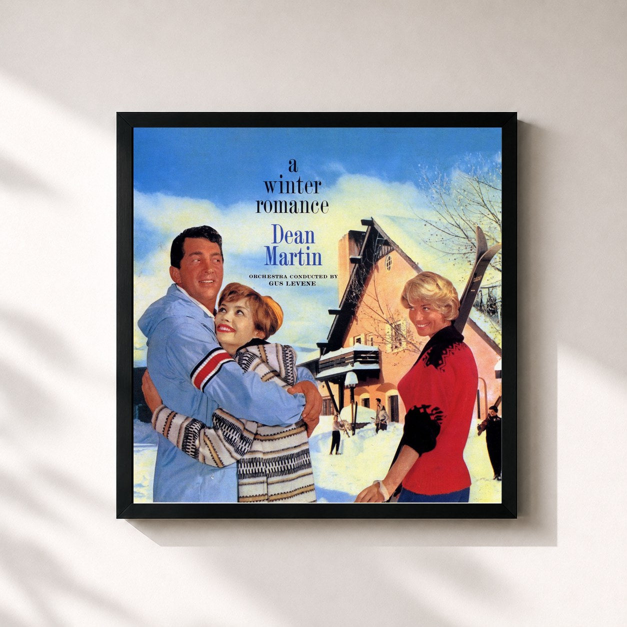 #noir Tableau carré de l'album A Winter Romance de Dean Martin, cadre noir 32x32 cm