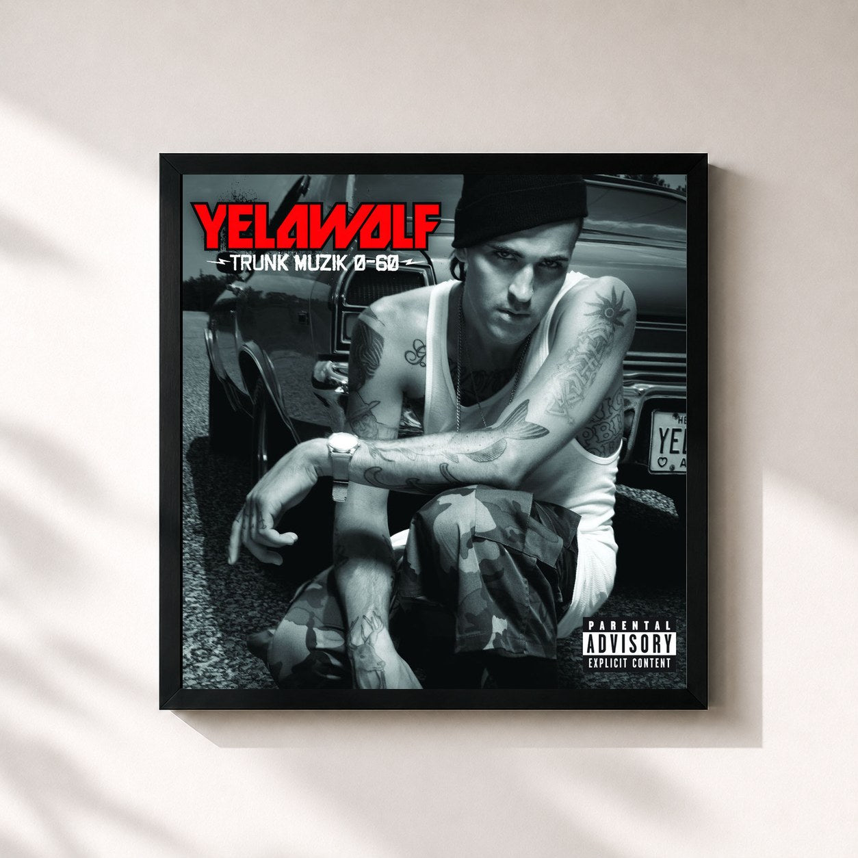 #noir Tableau carré de l'album Trunk Muzik 0-60 de Yelawolf, cadre noir 32x32 cm