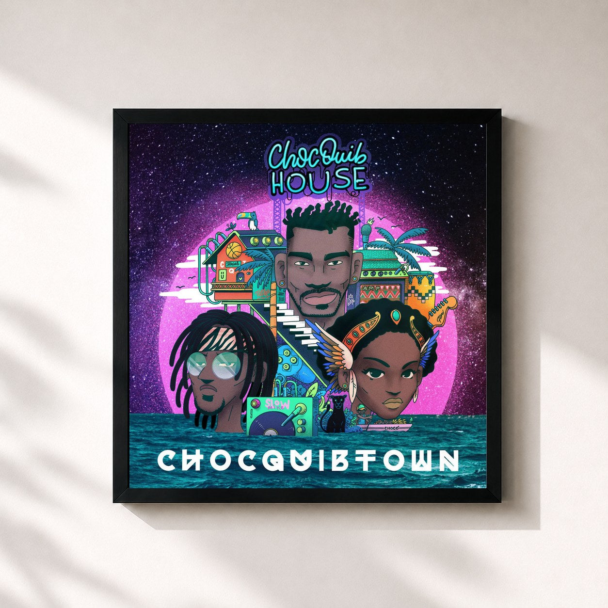 #noir Tableau carré de l'album ChocQuib House de ChocQuibTown, cadre noir 32x32 cm