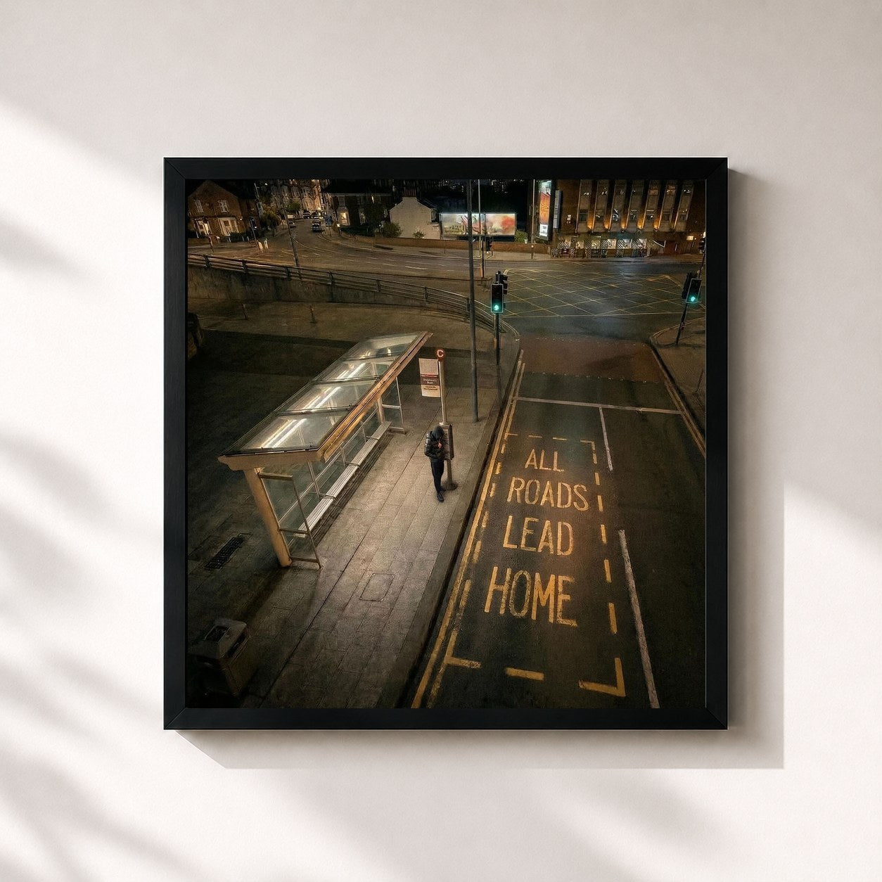 #noir Tableau carré de l'album ALL ROADS LEAD HOME de Central Cee, cadre noir 32x32 cm