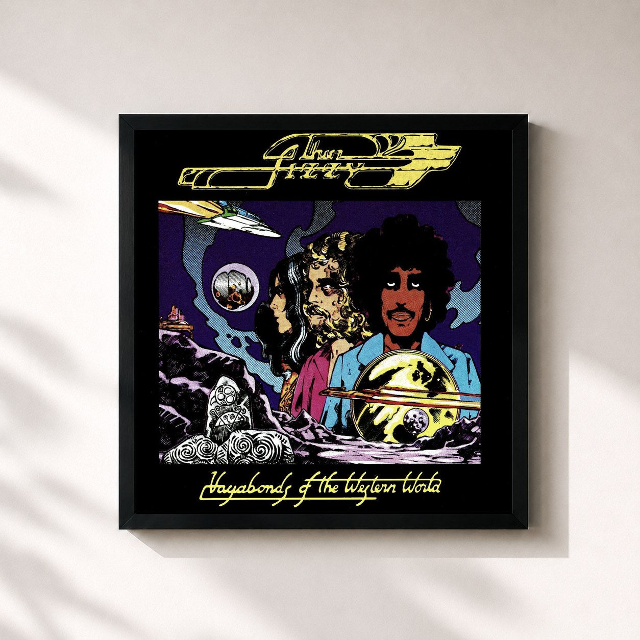 #noir Tableau carré de l'album Vagabonds Of The Western World de Thin Lizzy, cadre noir 32x32 cm