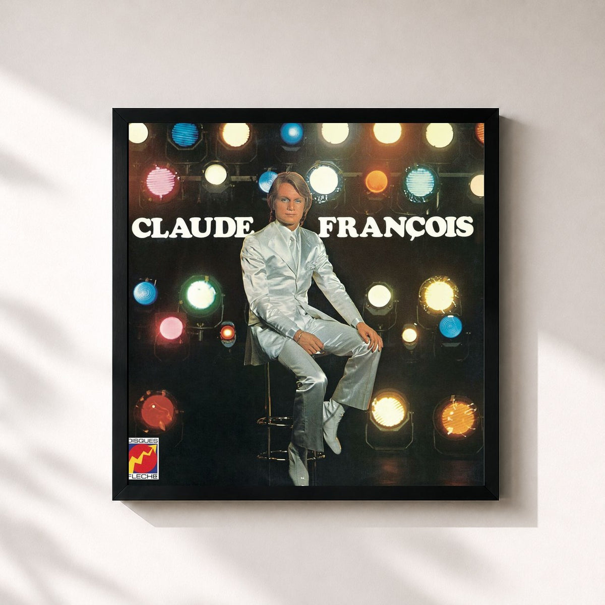 #noir Tableau carré de l'album Le lundi au soleil de Claude François, cadre noir 32x32 cm