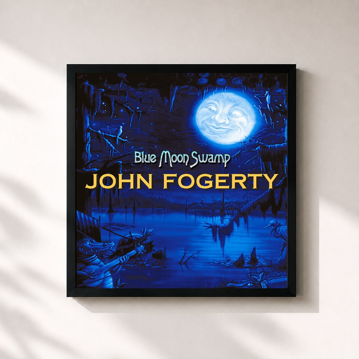 #noir Tableau carré de l'album Blue Moon Swamp de John Fogerty, cadre noir 32x32 cm