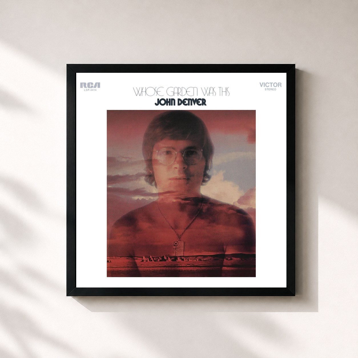#noir Tableau carré de l'album Whose Garden Was This de John Denver, cadre noir 32x32 cm