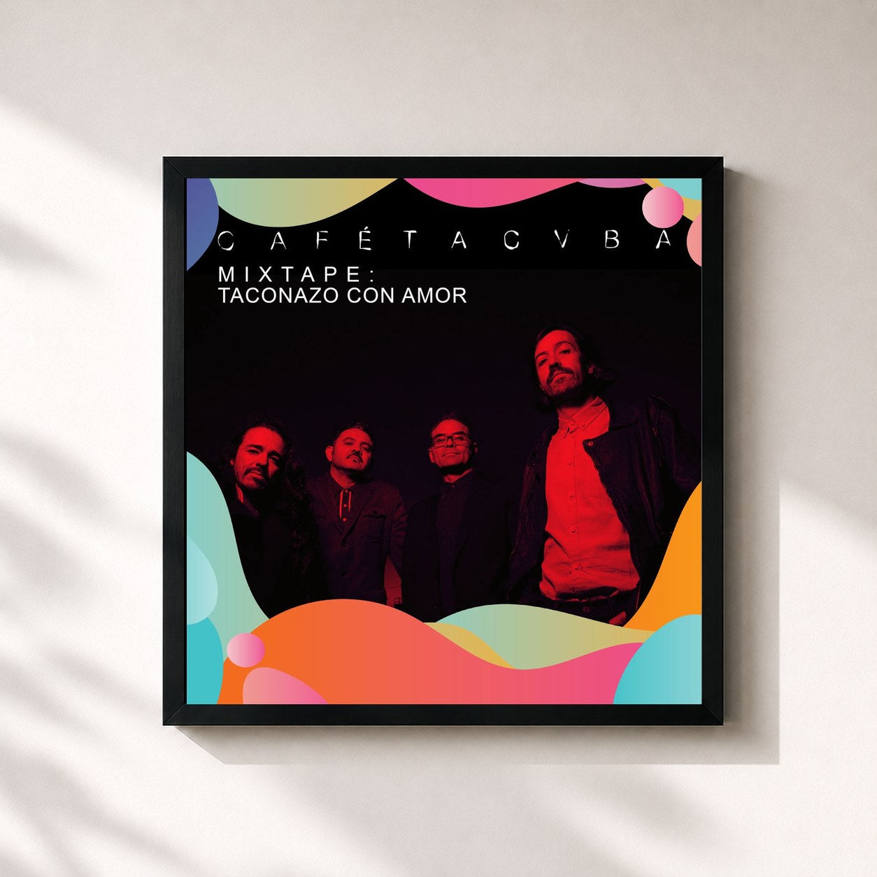 #noir Tableau carré de l'album Mixtape: Taconazo Con Amor de Café Tacvba, cadre noir 32x32 cm