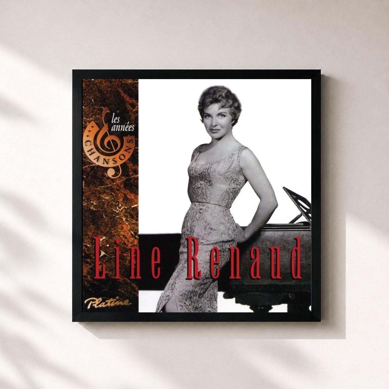 #noir Tableau carré de l'album Les années chansons de Line Renaud, cadre noir 32x32 cm