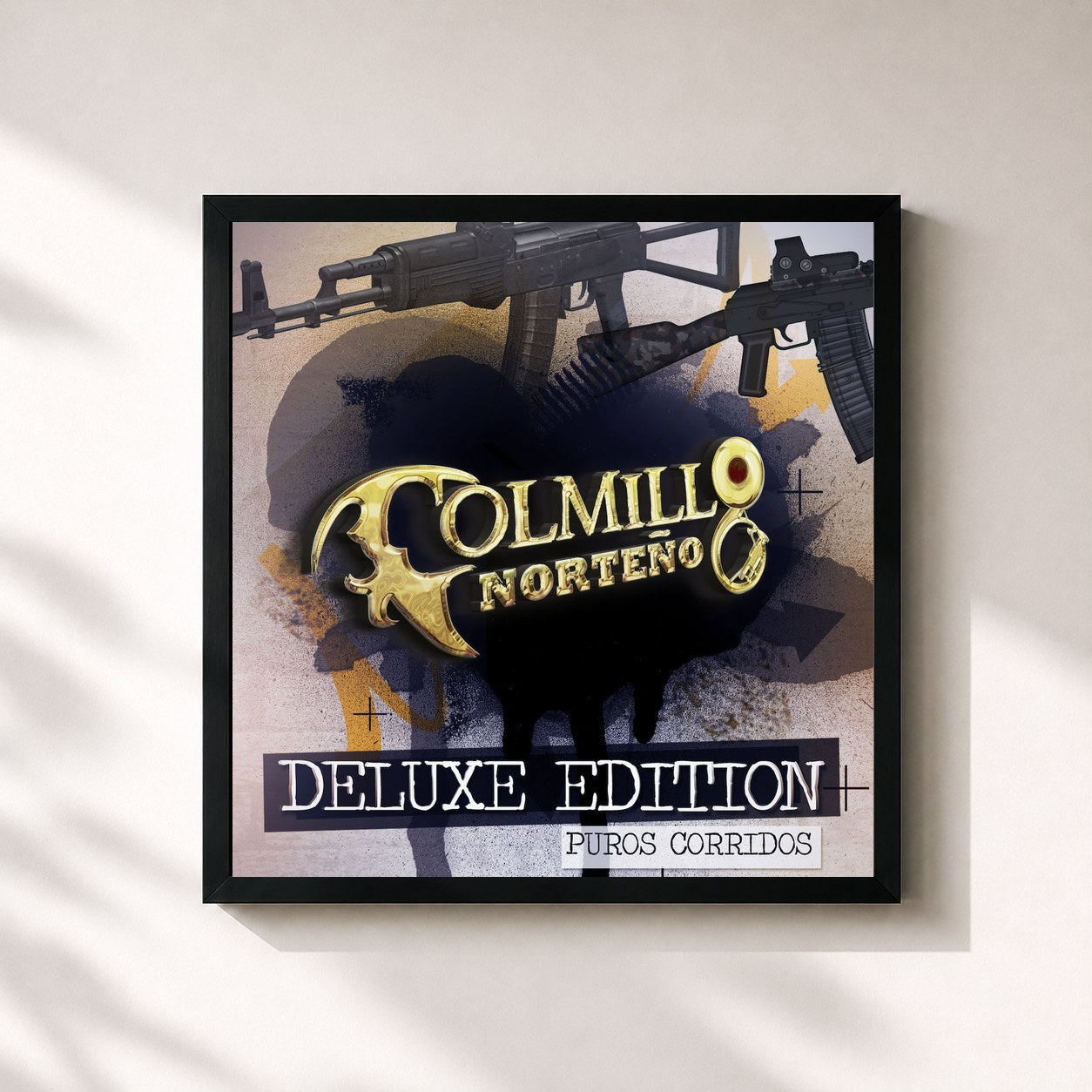#noir Tableau carré de l'album Puros Corridos (Deluxe Edition) de Colmillo Norteño, cadre noir 32x32 cm
