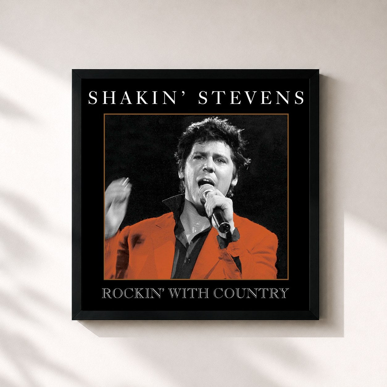#noir Tableau carré de l'album Rockin' With Country de Shakin' Stevens, cadre noir 32x32 cm