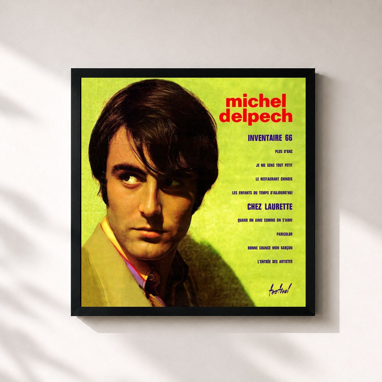 #noir Tableau carré de l'album Chez Laurette de Michel Delpech, cadre noir 32x32 cm