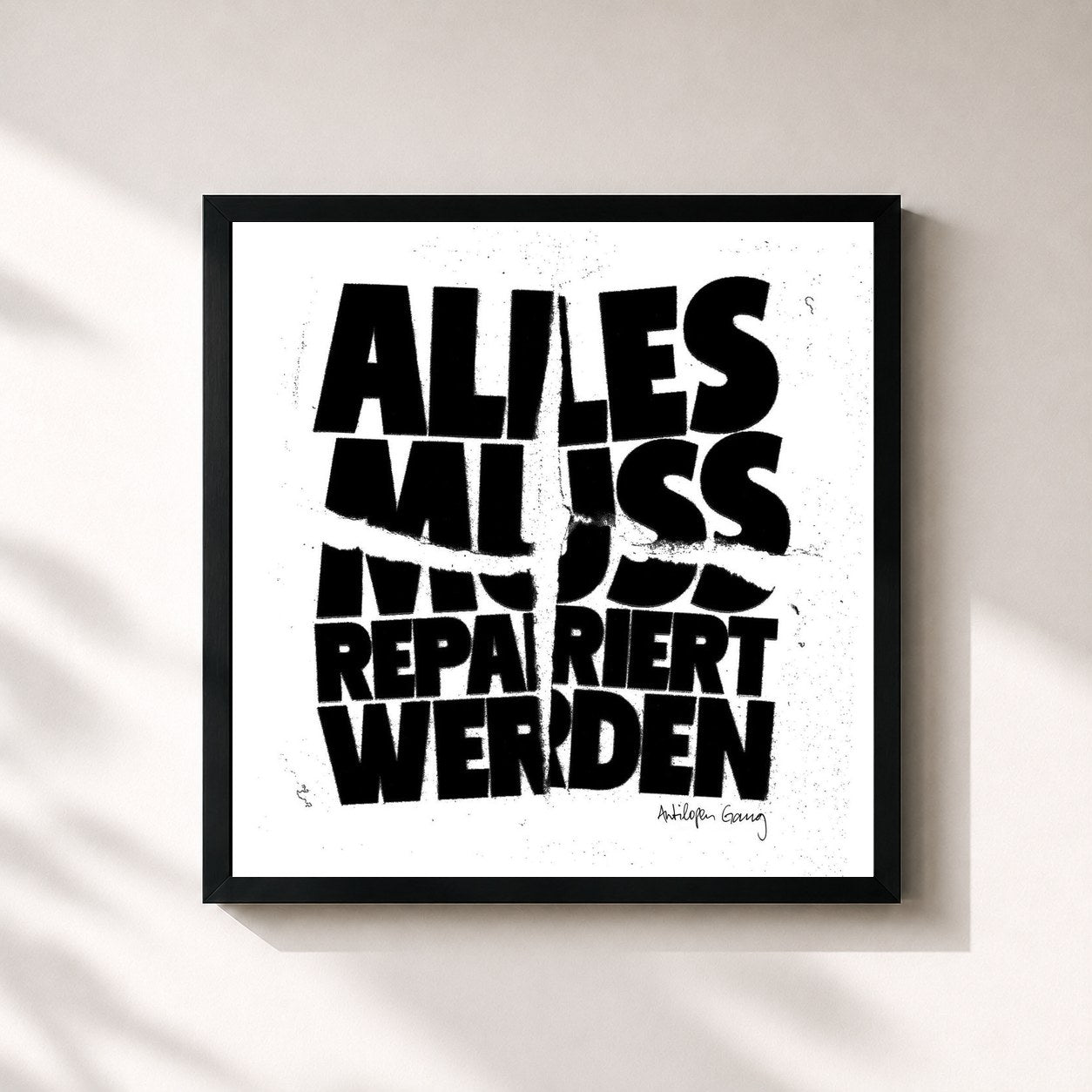 #noir Tableau carré de l'album Alles muss repariert werden de ANTILOPEN GANG, cadre noir 32x32 cm