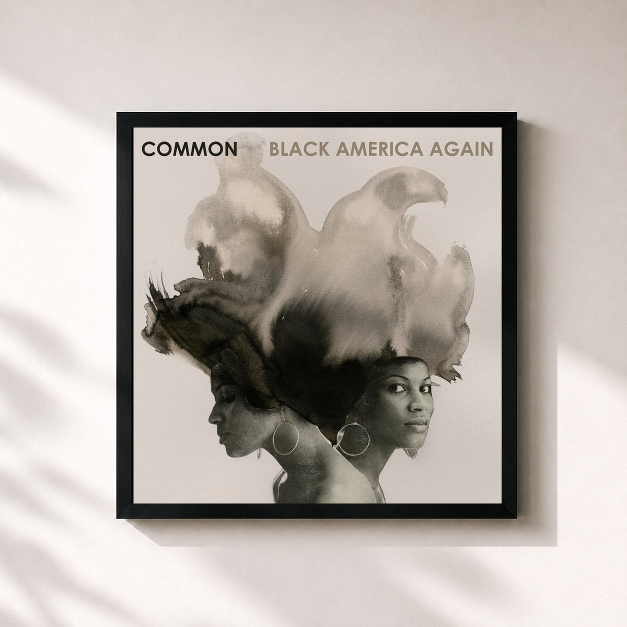 #noir Tableau carré de l'album Black America Again de Common, cadre noir 32x32 cm