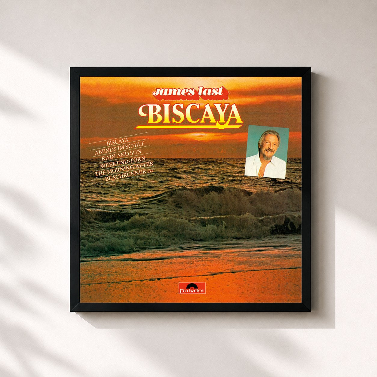 #noir Tableau carré de l'album Biscaya de James Last, cadre noir 32x32 cm