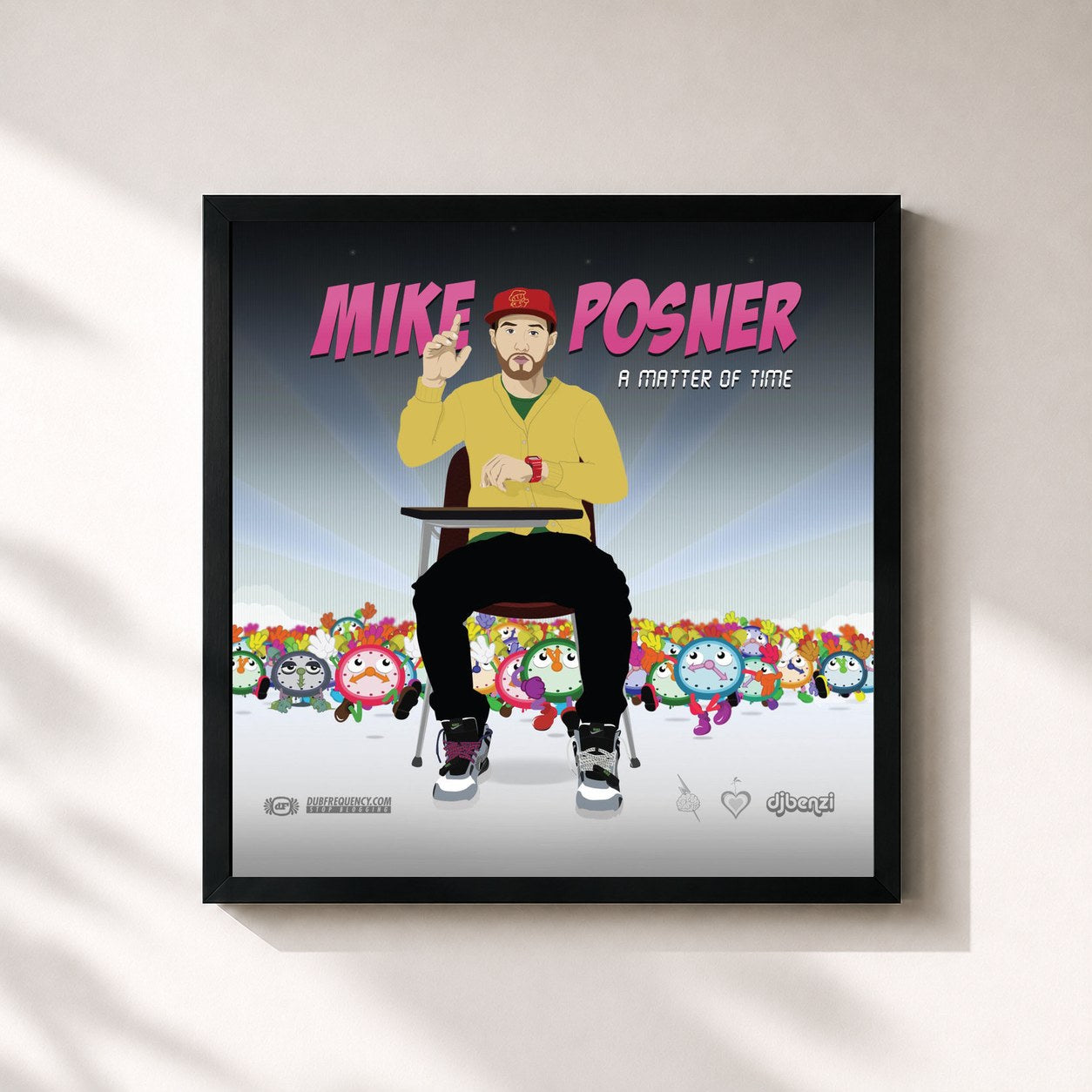 #noir Tableau carré de l'album A Matter Of Time de Mike Posner, cadre noir 32x32 cm