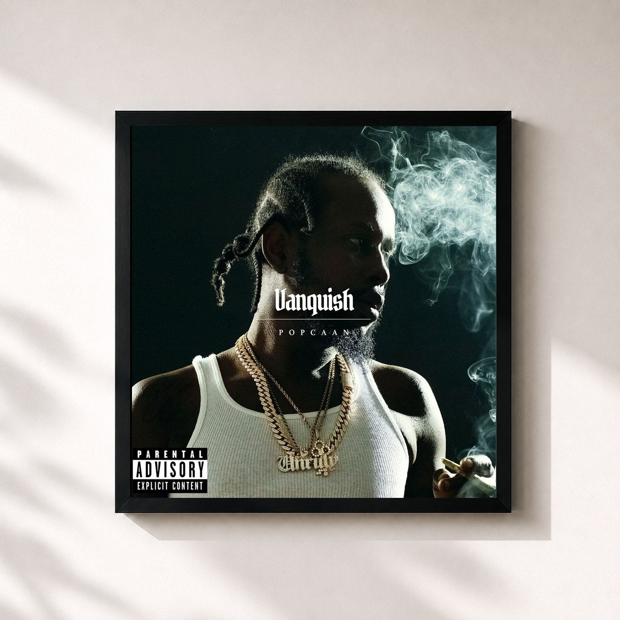 #noir Tableau carré de l'album Vanquish de Popcaan, cadre noir 32x32 cm