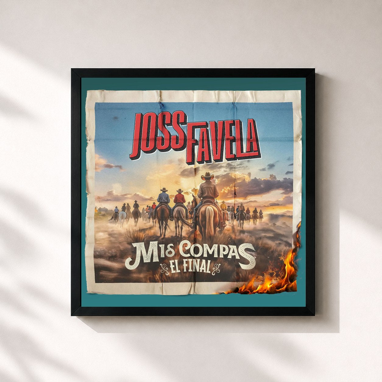 #noir Tableau carré de l'album Mis Compas El Final de Joss Favela, cadre noir 32x32 cm